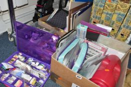 THREE BOXES AND LOOSE ASSORTED CRAFTING SUPPLIES AND ACCESSORIES ETC, to include Spellbinders