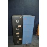 TWO VINTAGE FILING CABINETS both with four drawers depth 61cm height 132cm , one at 39cm wide the