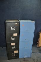 TWO VINTAGE FILING CABINETS both with four drawers depth 61cm height 132cm , one at 39cm wide the