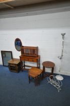 A SELECTION OF OCCASIONAL FURNITURE, to include a 20th century oak side table, with two frieze