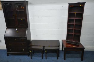 A STAG MINSTREL BUREAU BOOKCASE, the top with two glazed doors, enclosing two adjustable shelves,