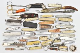 ASSORTED POCKET KNIVES AND ITEMS, various designs, a letter opener, two pairs of manicure