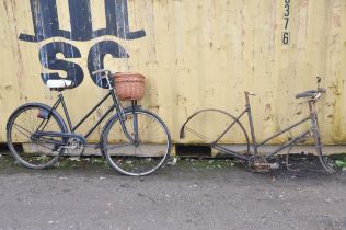 A VINTAGE RALEIGH LADIES SHOPPING BIKE with front basket, 21in frame and a BSA ladies bike frame