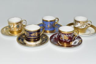 A GROUP OF FIVE MINTON COFFEE CANS AND SAUCERS, comprising a Minton cup and saucer 'The Debutante'