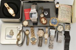 A SELECTION OF WATCHES, to include a Bulova digital LCD quartz wristwatch with fitted box and