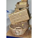 A COLLECTION OF BASKETS, fourteen baskets of different shapes, sizes and materials, including a