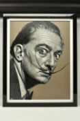 PETE HUMPHREYS (BRITISH CONTEMPORARY) 'SALVADOR DALI', a monochrome portrait of the surrealist