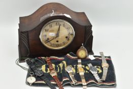 A SELECTION OF SIX QUARTZ WATCHES, A POCKETWATCH AND A CLOCK, to include a Doxa pocket watch with