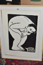 ANITA KLEIN (AUSTRALIA 1960) 'LADY WITH HEDGEHOG', a signed limited edition woodcut print 39/50,