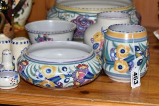 TEN PIECES OF POOLE POTTERY, traditional ware, to include bowls, vases, salt and pepper pots, each