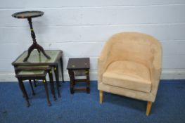 A SELECTION OF OCCASIONAL FURNITURE, to include a tub chair, a mahogany nest of three tables, a