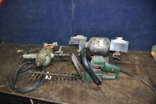 A VINTAGE TEST RITE BENCH GRINDER, a Wolf Heavy Duty Drill (noisy in operation) (both PAT fail due