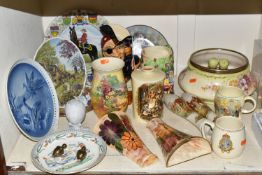 A GROUP OF CERAMICS, to include two Oldcourt Ware lustre wall pockets, a Crown Devon 'Cries of