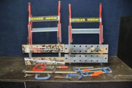 TWO RECORD 4 G CLAMPS, THREE DRAPER CLAMPS, a large clamp, two other g clamps and two work