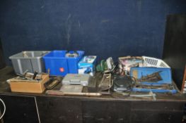 THREE TRAYS CONTAINING TOOLS including a Silverline electric planer. a Corby Tie Press, a Black