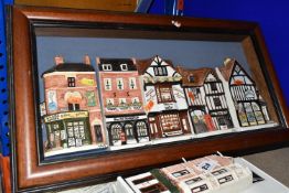 A GROUP OF CERAMIC WALL PLAQUES, 'Hazle Ceramics' comprising a large framed Velcro wall display case