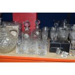 A QUANTITY OF CUT CRYSTAL GLASSWARE, comprising a boxed Stuart Crystal 'Starburst' bottle stopper, a