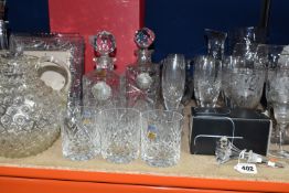 A QUANTITY OF CUT CRYSTAL GLASSWARE, comprising a boxed Stuart Crystal 'Starburst' bottle stopper, a