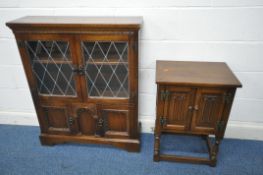 A 20TH CENTURY BOOKCASE, with two lead glazed doors and two cupboard doors, width 84cm x depth