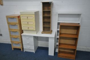A SELECTION OF MODERN FUNITURE, to include a desk with three drawers, length 107cm x depth 50cm x