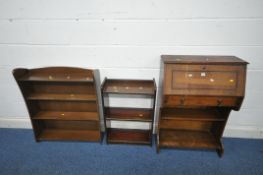 A 20TH CENTURY OAK STUDENT BUREAU, the fall front door enclosing a fitted interior, above and single