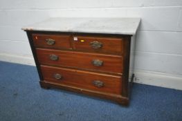 AN EARLY 20TH CENTURY MAHOGANY MARBLE TOP WASH STAND, with two short over two long drawers, width