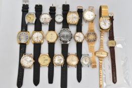 A SELECTION OF WRISTWATCHES, mostly gents watches with names to include 'Sekonda Expose' with rubber