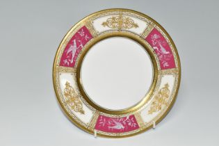 A MINTON PATE SUR PATE PLATE, PATTERN NO H5103, DECORATED WITH THREE PANELS OF AN EXOTIC BIRD