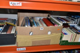 FIVE BOXES OF BOOKS containing over 90 miscellaneous titles in hardback and paperback formats,