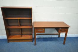 A MODERN KNEE HOLE DESK, fitted with two drawers, width 120cm x depth 54cm x height 75cm, along with