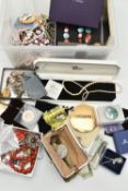 A BOX OF ASSORTED WHITE METAL JEWELLERY AND COSTUME JEWELLERY, to include a white metal marcasite