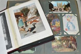 TWO ALBUMS OF POSTCARDS containing approximately 407 miscellaneous examples (including large cards