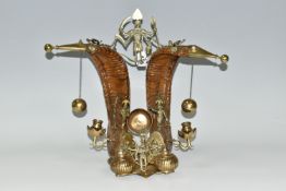 AN ANGLO/INDIAN COLONIAL RAM'S HORN AND BRASS INK STAND, Ram's horn standish with two inkwells,