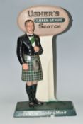 BREWERIANA: AN USHER'S GREEN STRIPE SCOTCH ADVERTISING BOTTLE STAND, cast plaster figure of a