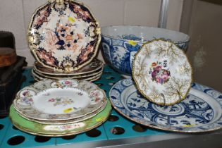 A GROUP OF NAMED CERAMICS, comprising a large Delftware bowl, decorated with an Oriental water