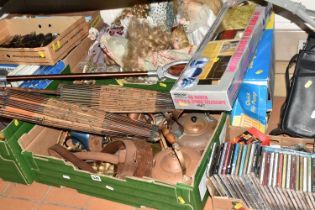 SIX BOXES OF MISCELLANEOUS SUNDRIES, to include a set of Denby Touchstone 'Arabesque' cutlery, two