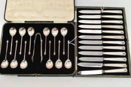TWO CASED SETS OF SILVER CUTLERY, the first a black case containing a set of twelve teaspoons fitted