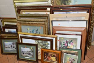 A QUANTITY OF FRAMED DECORATIVE PRINTS, to include two Miles Birket Foster landscapes with children,