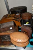 A COLLECTION OF EARLY 20TH CENTURY WOODEN BOXES, comprising an olive wood Jerusalem souvenir