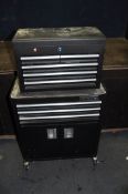 A TACTIX DOUBLE STACKING MECHANICS TOOLBOXES with two keys containing tools including drill bits,