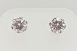 A PAIR OF 9CT GOLD STUD EARRINGS, round cut cubic zirconia, prong set in white gold, fitted with
