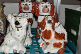 A COLLECTION OF STAFFORDSHIRE/STAFFORDSHIRE STYLE SPANIELS, comprising a pair of Kent
