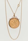 A LATE VICTORIAN FULL GOLD SOVEREIGN PENDANT AND CHAIN, depicting Queen Victoria Obverse, George and