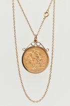 A LATE VICTORIAN FULL GOLD SOVEREIGN PENDANT AND CHAIN, depicting Queen Victoria Obverse, George and