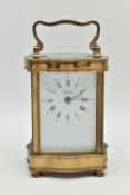 AN 'ANGELUS' BRASS CARRIAGE CLOCK, key wound movement, rectangular face, Roman numerals with