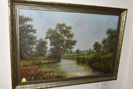 A SMALL QUANTITY OF PAINTINGS AND PRINTS ETC, comprising a Colin Maxwell Parsons oil on canvas river