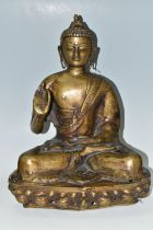 A LARGE HEAVY BRONZED METAL 20TH CENTURY FIGURE OF A SEATED BUDDHA, height 51cm (1) (Condition