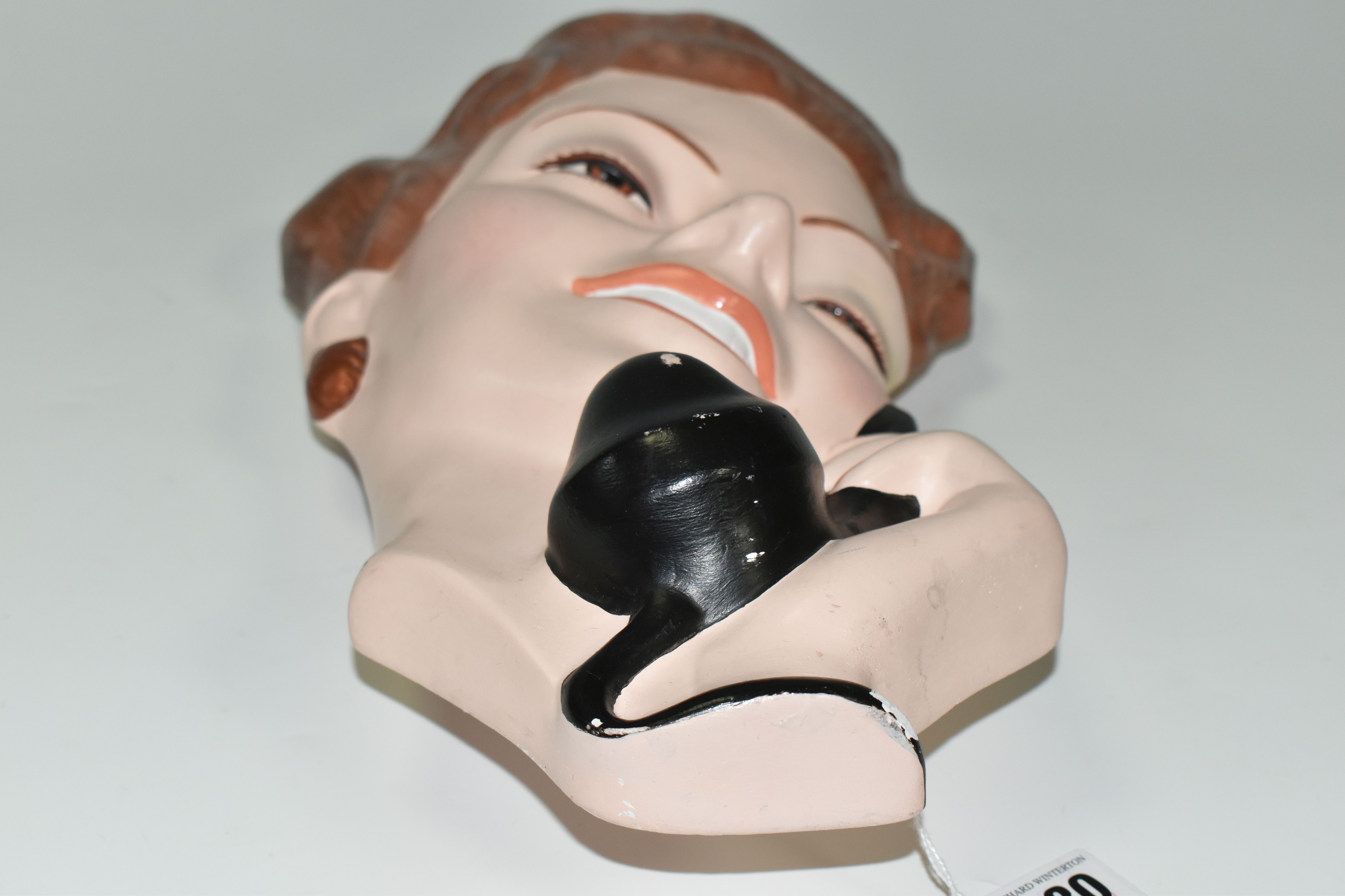 A LARGE PLASTER WALL PLAQUE OF A 1940S STYLE YOUNG WOMAN WITH A TELEPHONE, height 37.5cm x width - Image 2 of 6