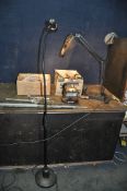 TWO INSPECTION LAMPS AND TWO BOXES OF TOOLS including adjustable spanners, spanners, pipe