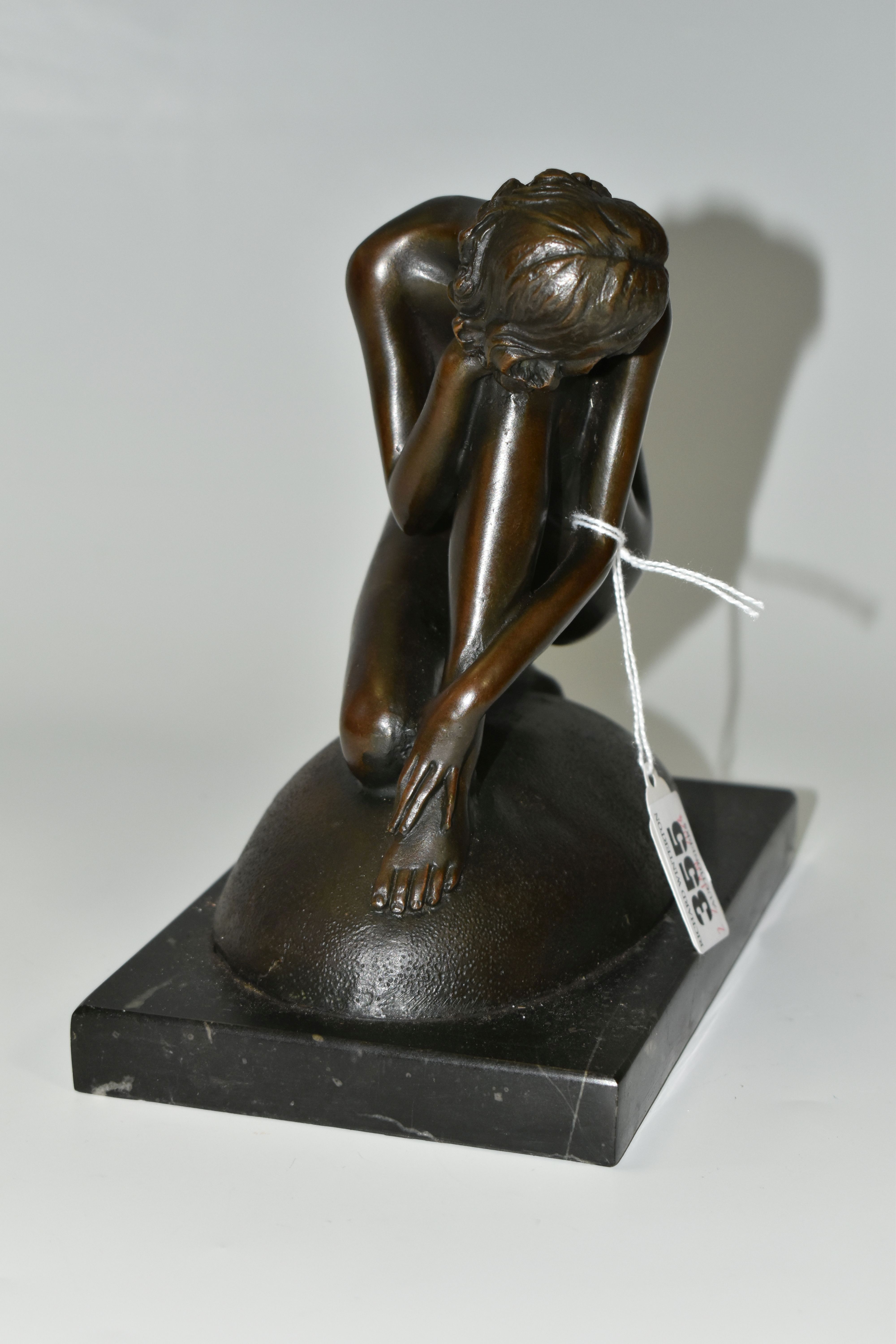 A BRONZE FIGURE OF AN EROTIC YOUNG WOMAN, created by Portuguese artist Milo, 'Dreaming', fixed to - Image 3 of 8